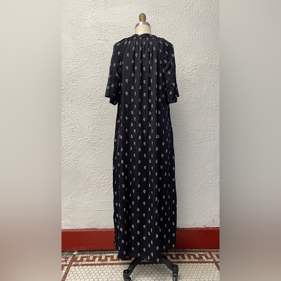 NWT THE WHITE COMPANY Printed Washed-Satin Midi Dress in Navy/Ecru - Picture 10 of 11